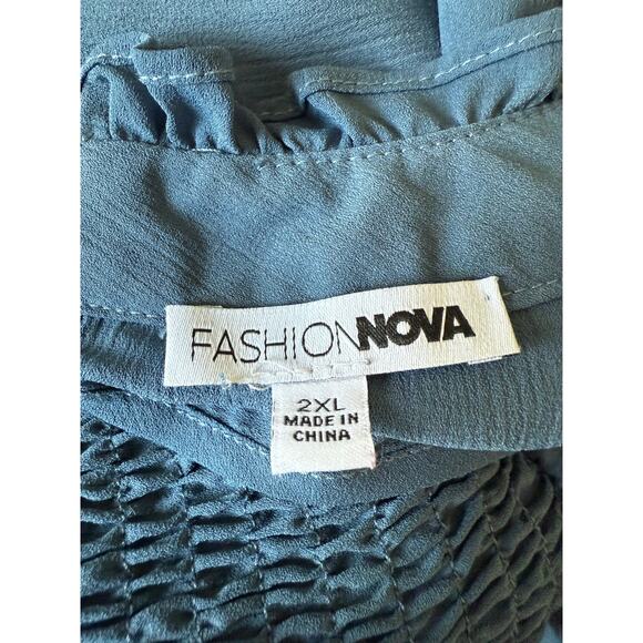 Fashion Nova Blue Smocked Waist Ruffle Hem Long Sleeve Dress Women’s 2X NWOT - Picture 5 of 7